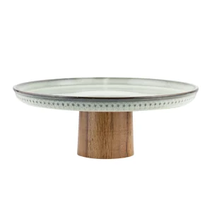 Patera na ciasto Florina Etna 30 cm ceramiczna na drewnianej podstawie