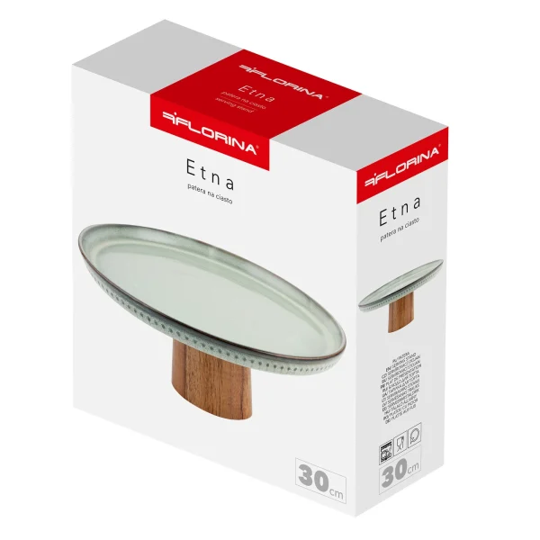 Patera na ciasto Florina Etna 30 cm ceramiczna na drewnianej podstawie - obrazek 2